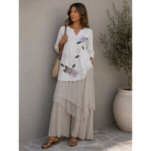 Edward Irish Linen Tunic Top Floral Embroidered Cottagecore Boho Medium